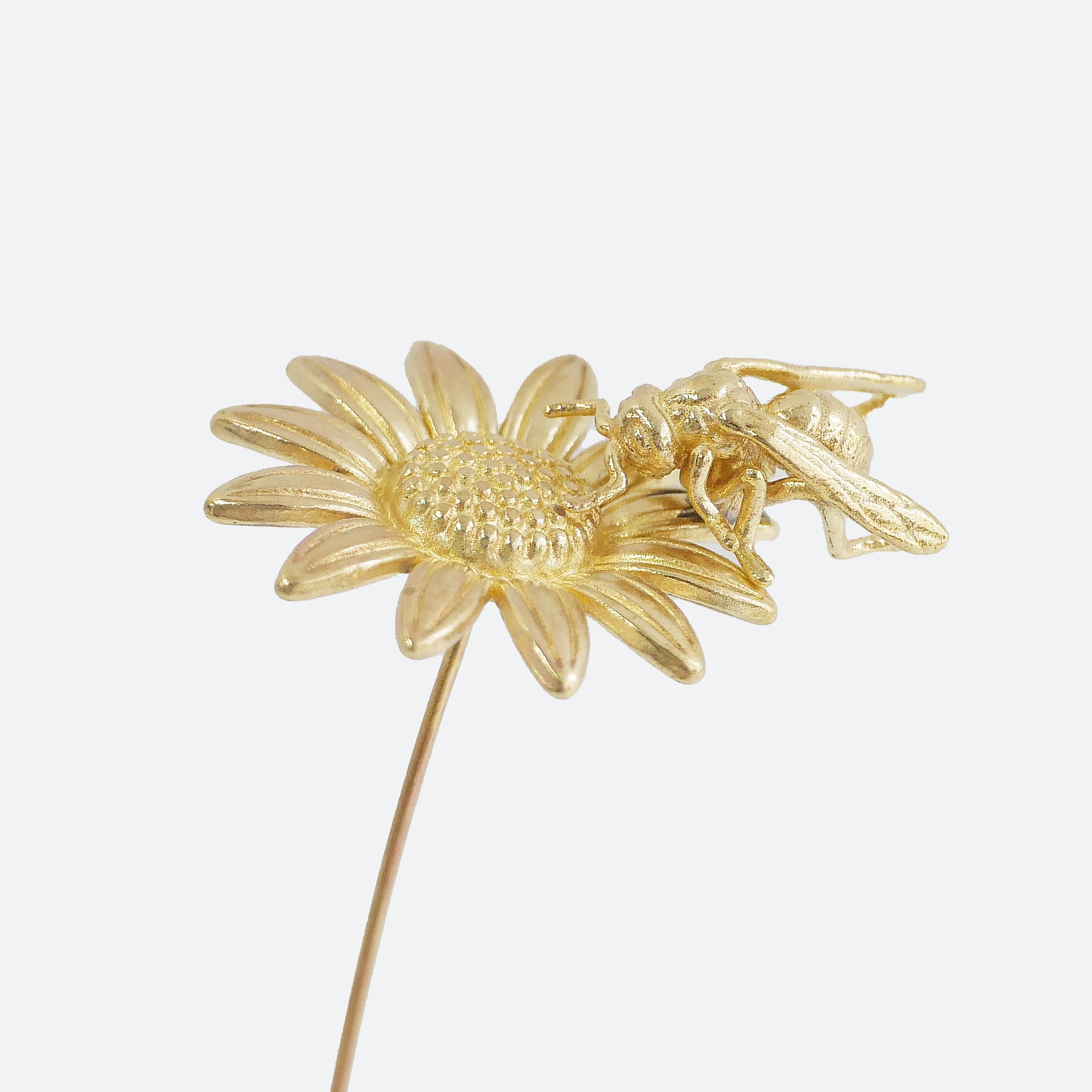 木製花器 金色の花模様 ひまわりとミツバチモチーフ 真鍮ミニオブジェ｜選べる木製花瓶付き