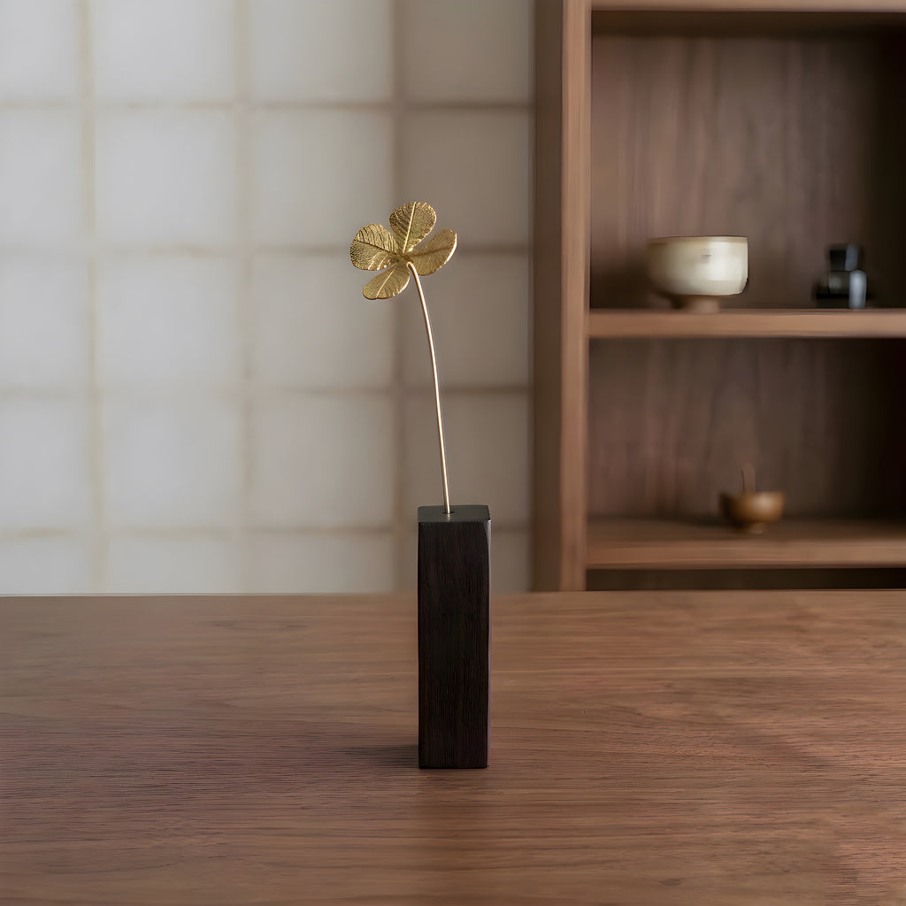 クローバーモチーフ 真鍮ミニオブジェ｜選べる木製花瓶付き
