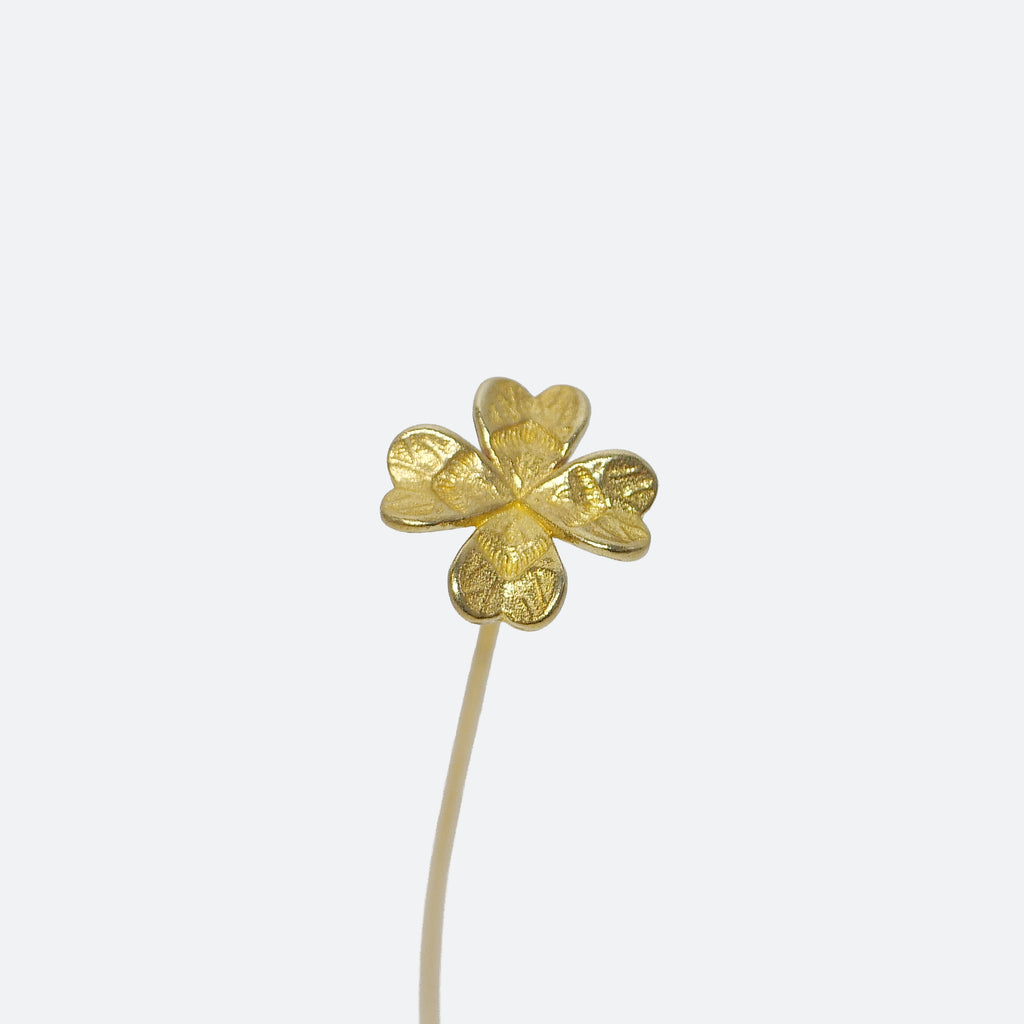 Brass Four Leaf Clover Mini Sculpture with Wooden Vase