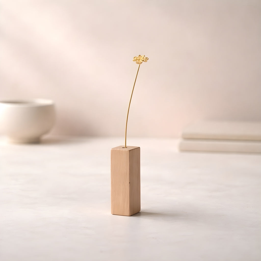 Brass Four Leaf Clover Mini Sculpture with Wooden Vase
