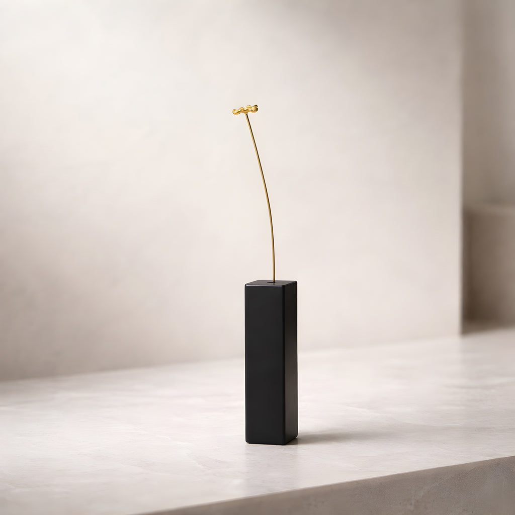Brass Four Leaf Clover Mini Sculpture with Wooden Vase