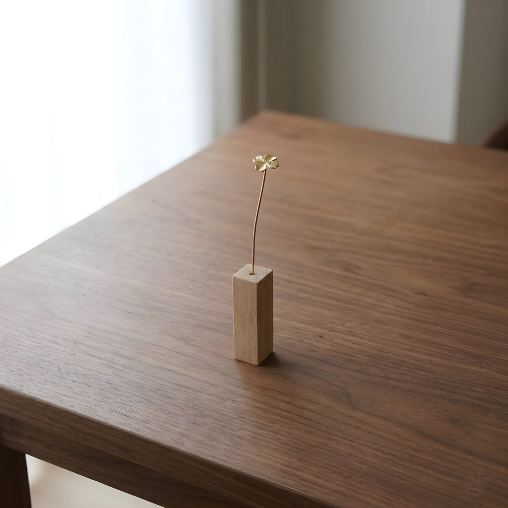 Brass Four Leaf Clover Mini Sculpture with Wooden Vase