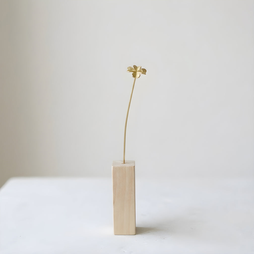 Brass Four Leaf Clover Mini Sculpture with Wooden Vase