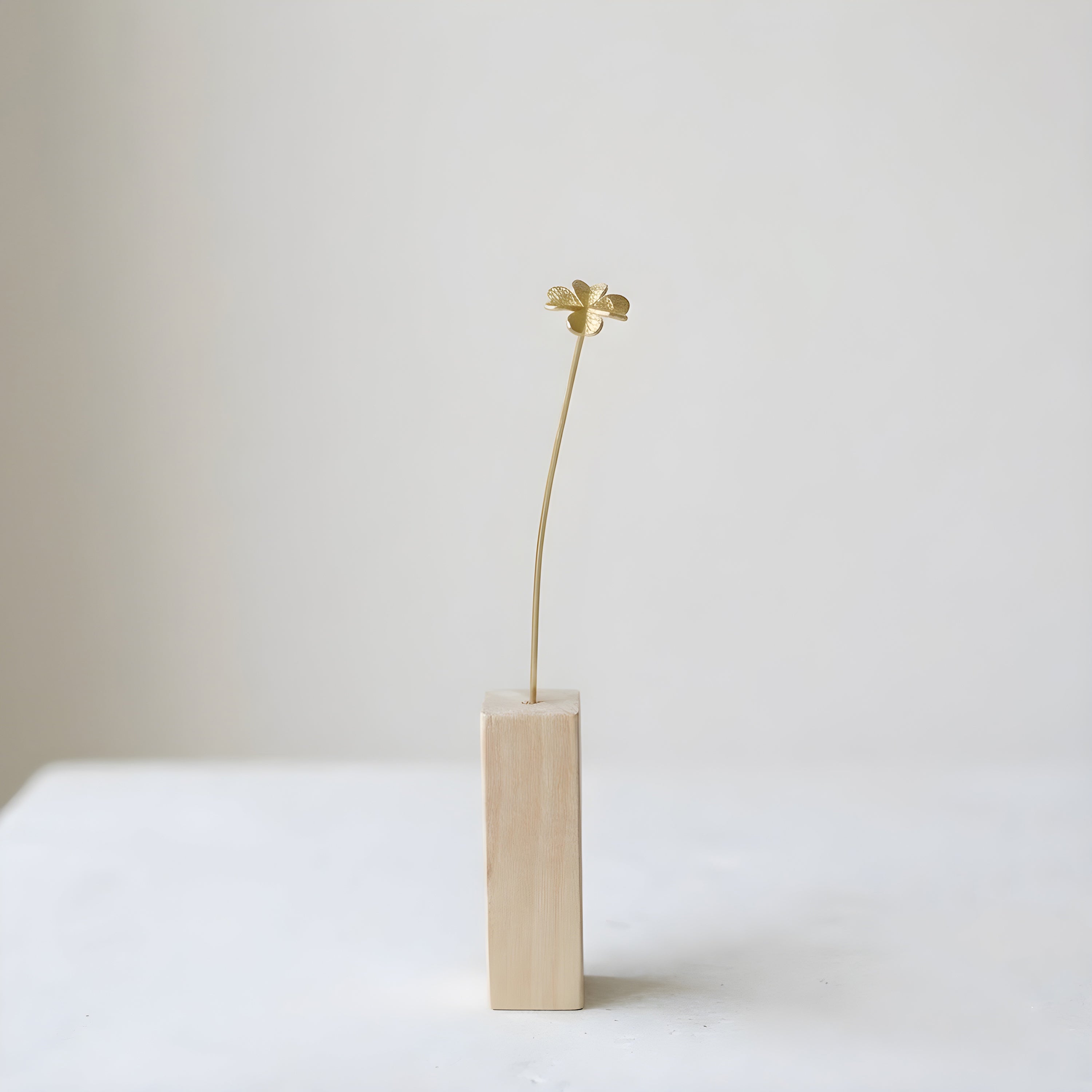 Brass Four Leaf Clover Mini Sculpture with Wooden Vase