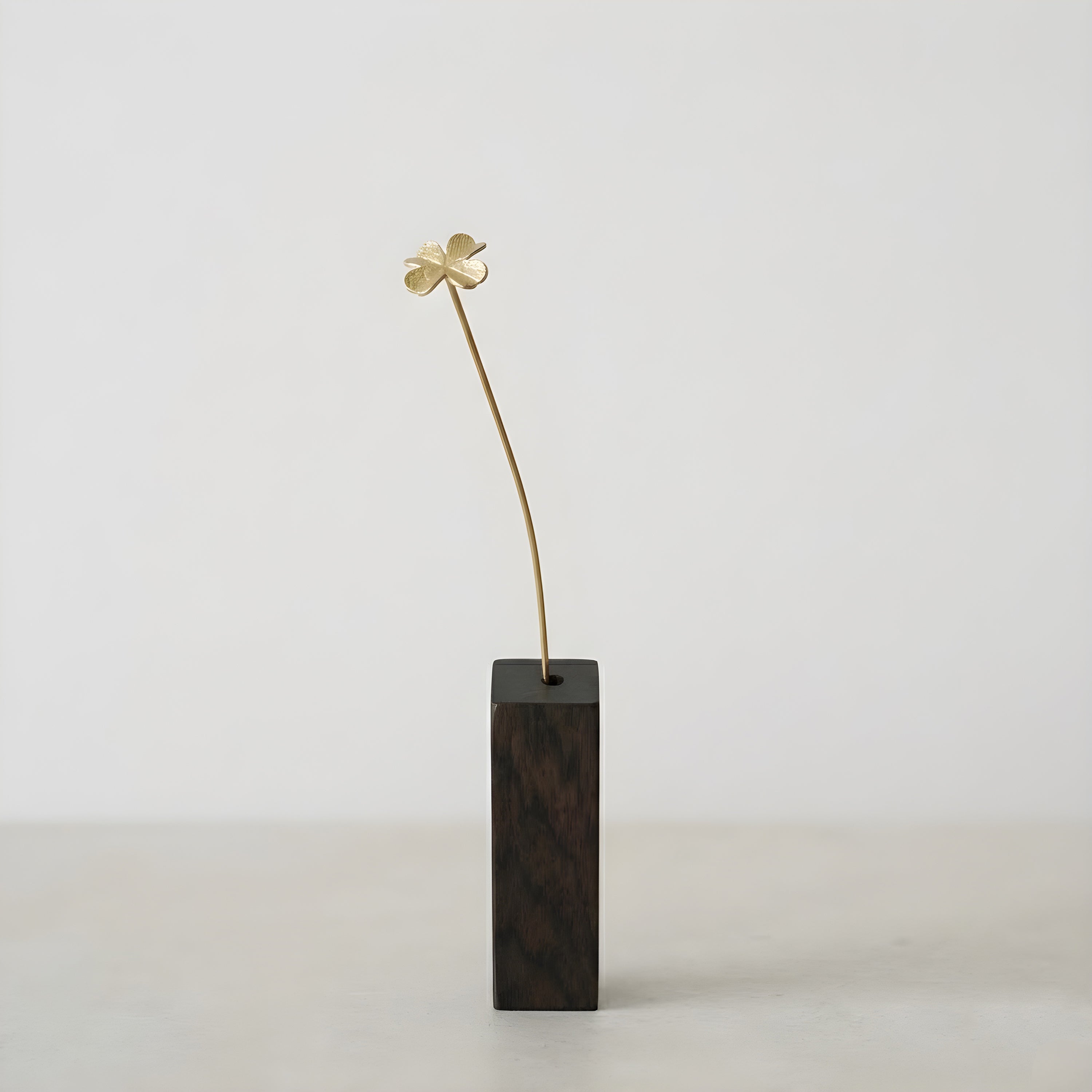 Brass Four Leaf Clover Mini Sculpture with Wooden Vase