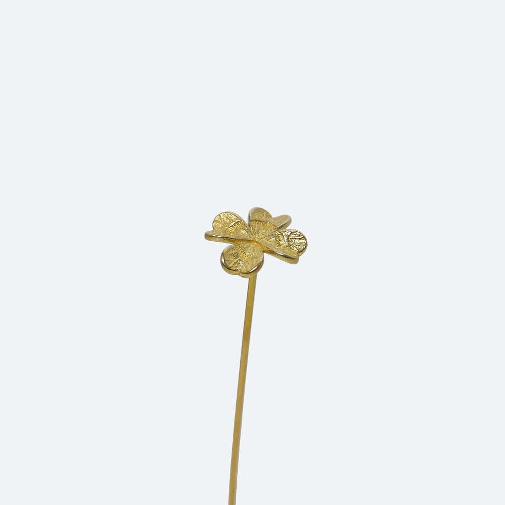 Brass Four Leaf Clover Mini Sculpture with Wooden Vase