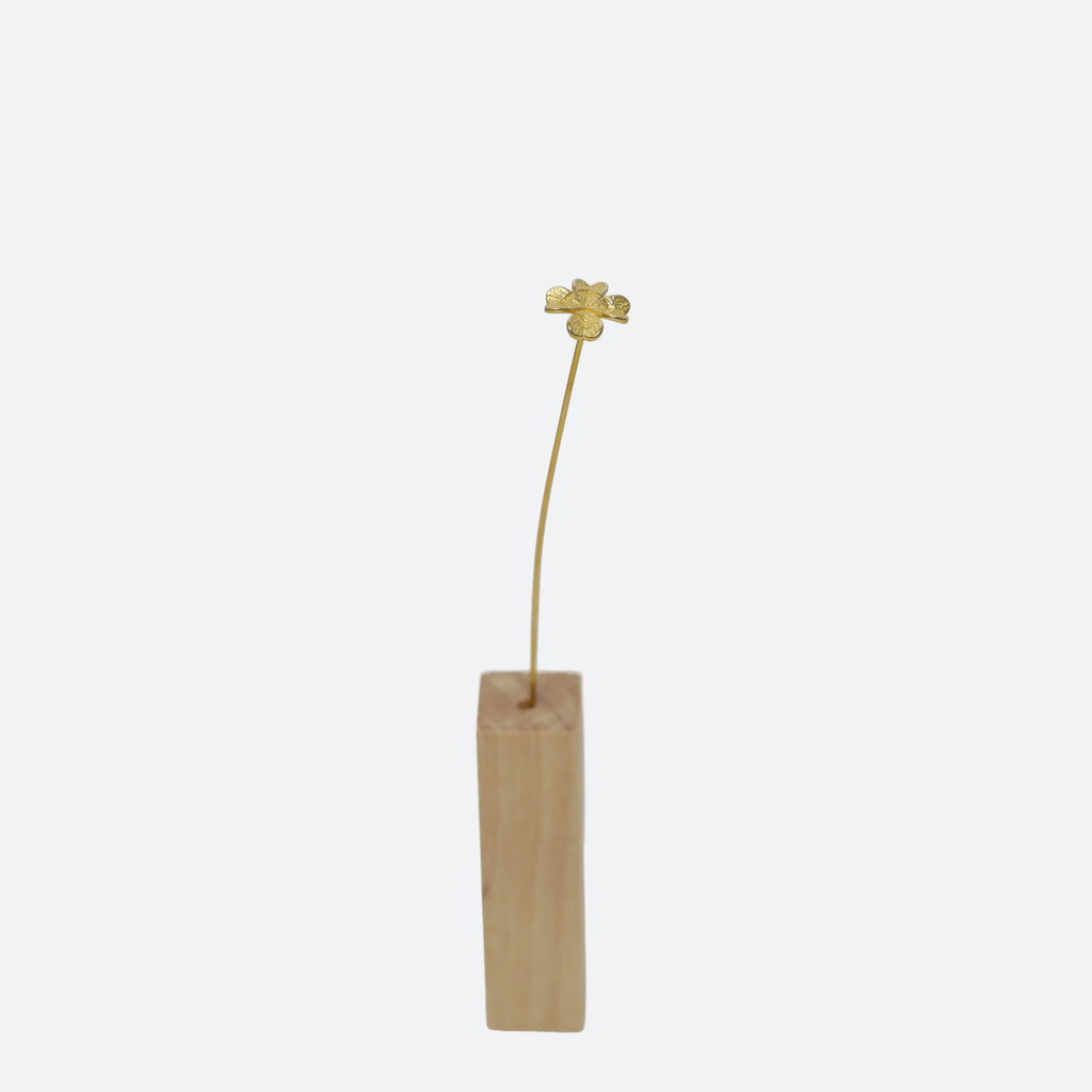 Brass Four Leaf Clover Mini Sculpture with Wooden Vase