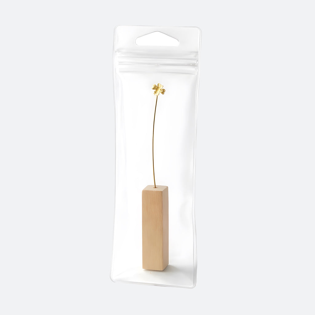 Brass Four Leaf Clover Mini Sculpture with Wooden Vase