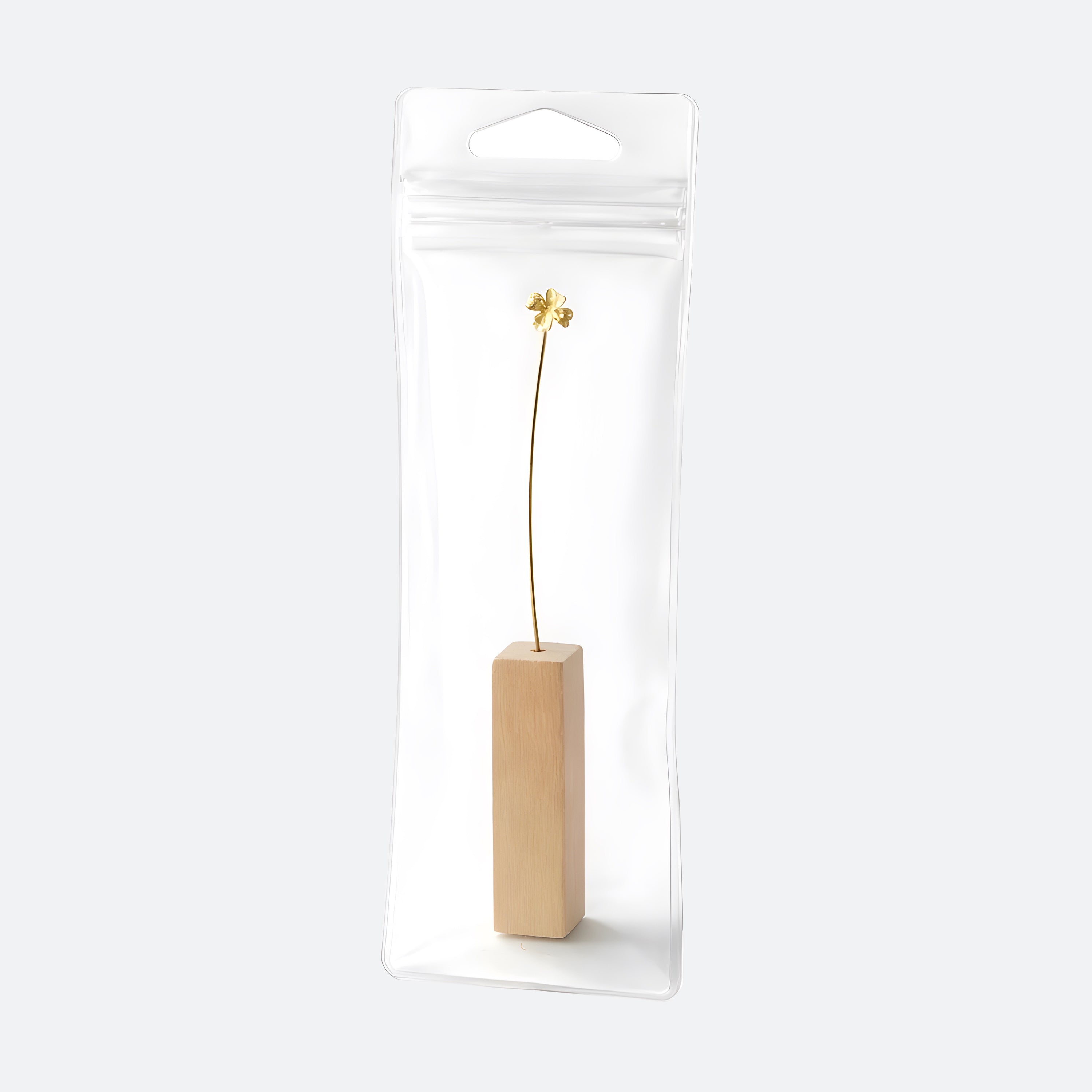 Brass Four Leaf Clover Mini Sculpture with Wooden Vase
