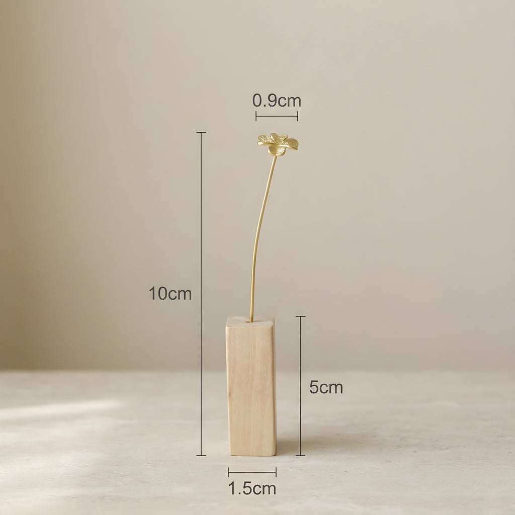 Brass Four Leaf Clover Mini Sculpture with Wooden Vase