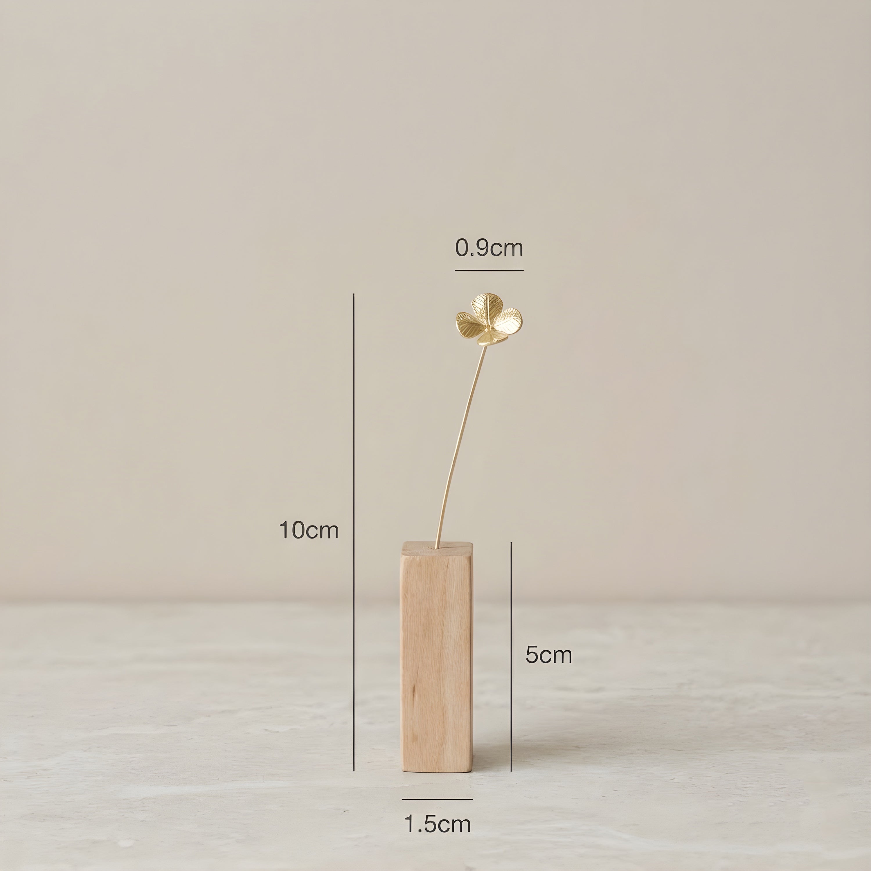 四つ葉のクローバーモチーフ 真鍮ミニオブジェ｜選べる木製花瓶付き