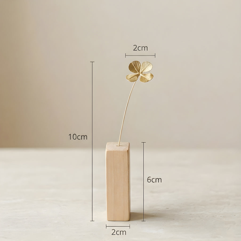 クローバーモチーフ 真鍮ミニオブジェ｜選べる木製花瓶付き