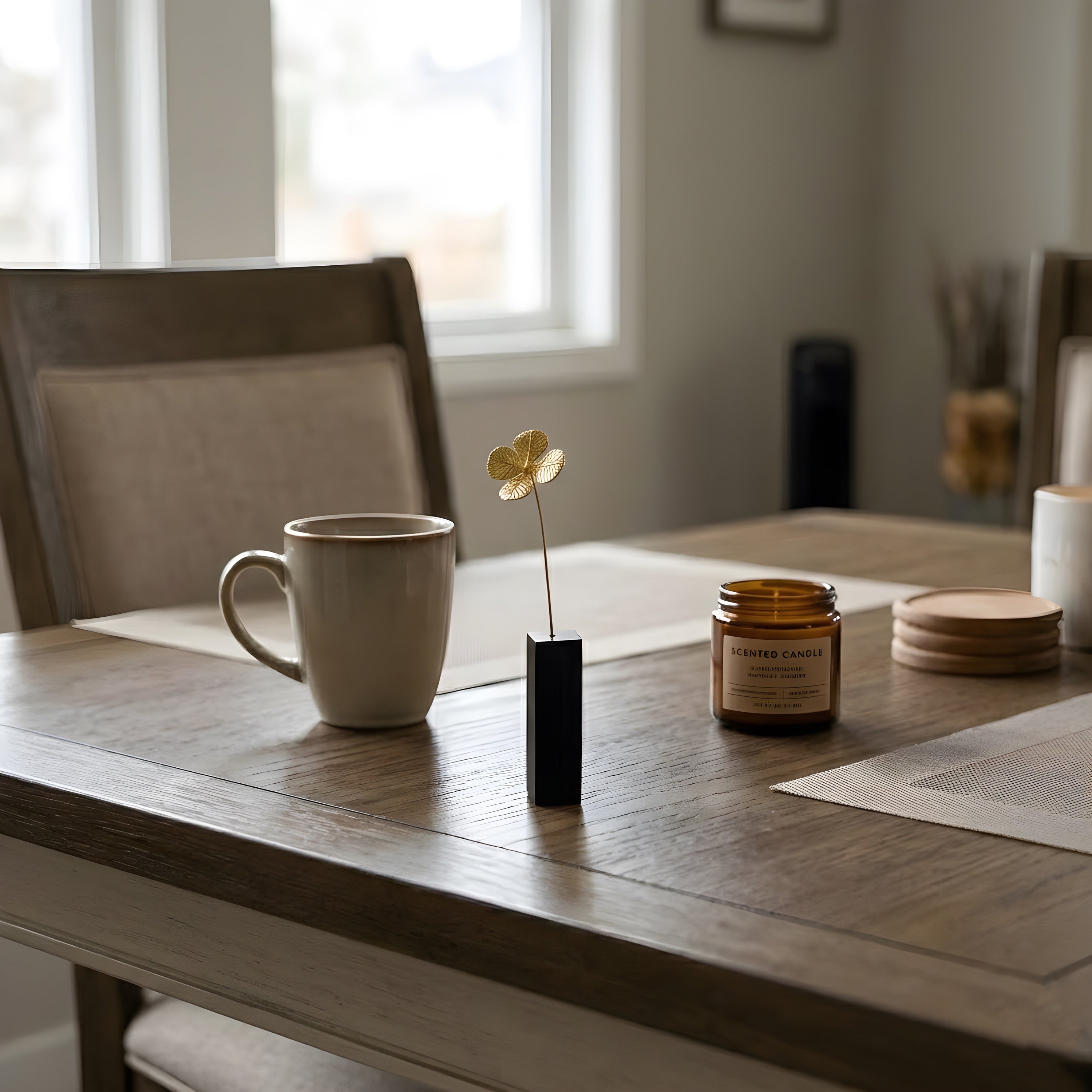 クローバーモチーフ 真鍮ミニオブジェ｜選べる木製花瓶付き