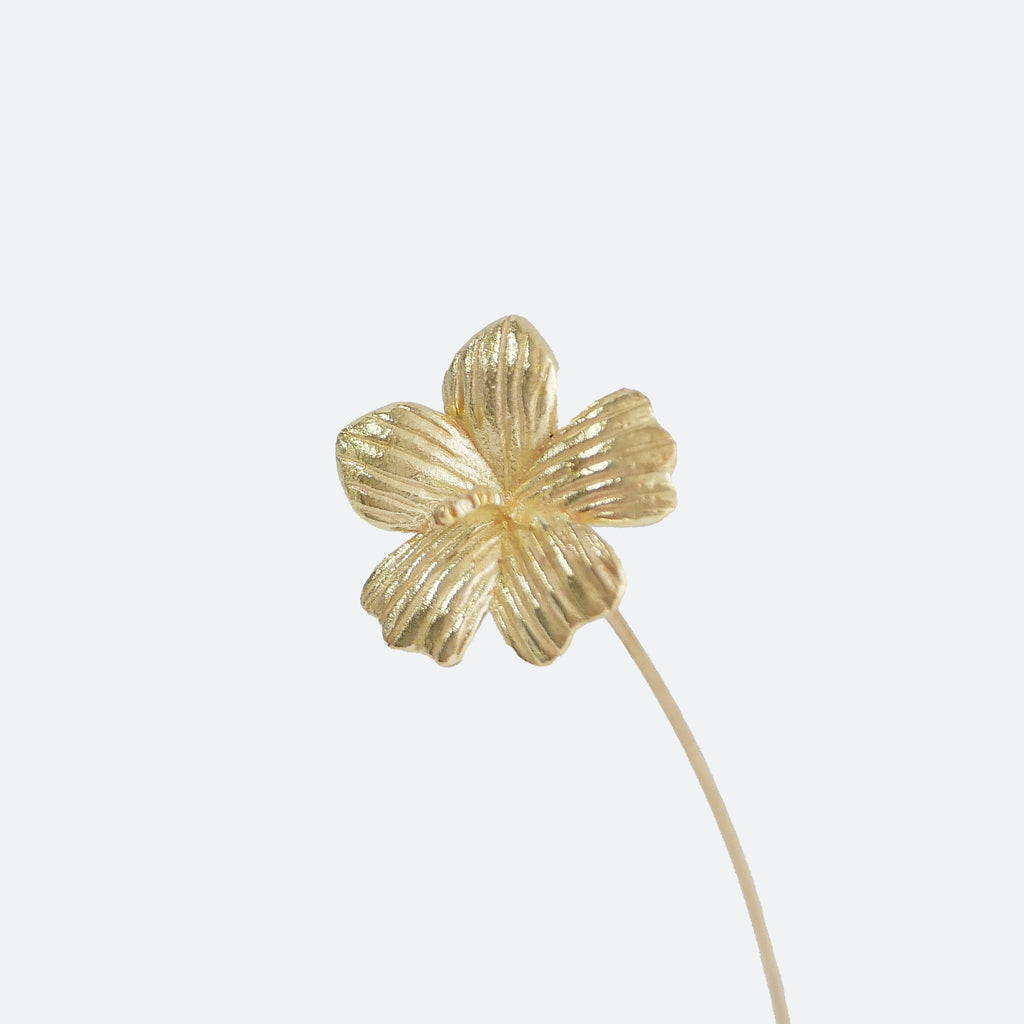 Hibiscus Motif Brass Mini Object with Wooden Vase
