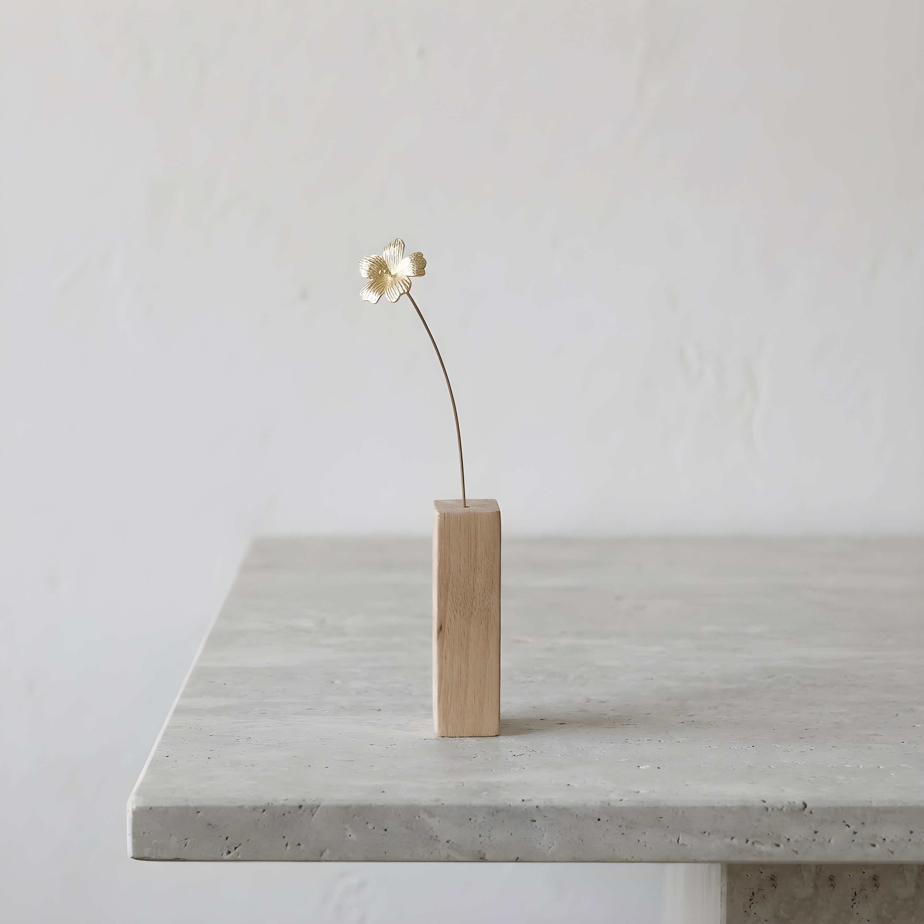 Hibiscus Motif Brass Mini Object with Wooden Vase