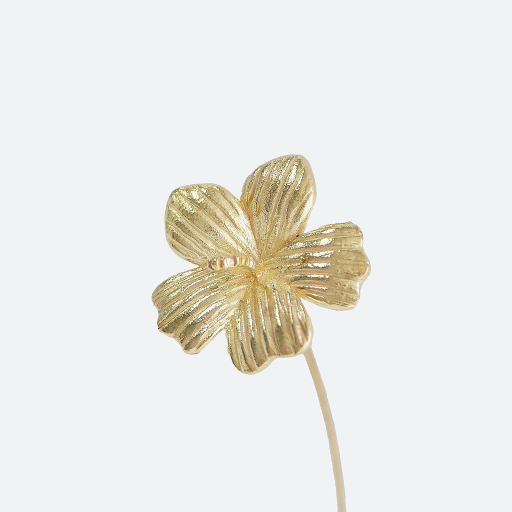 Hibiscus Motif Brass Mini Object with Wooden Vase