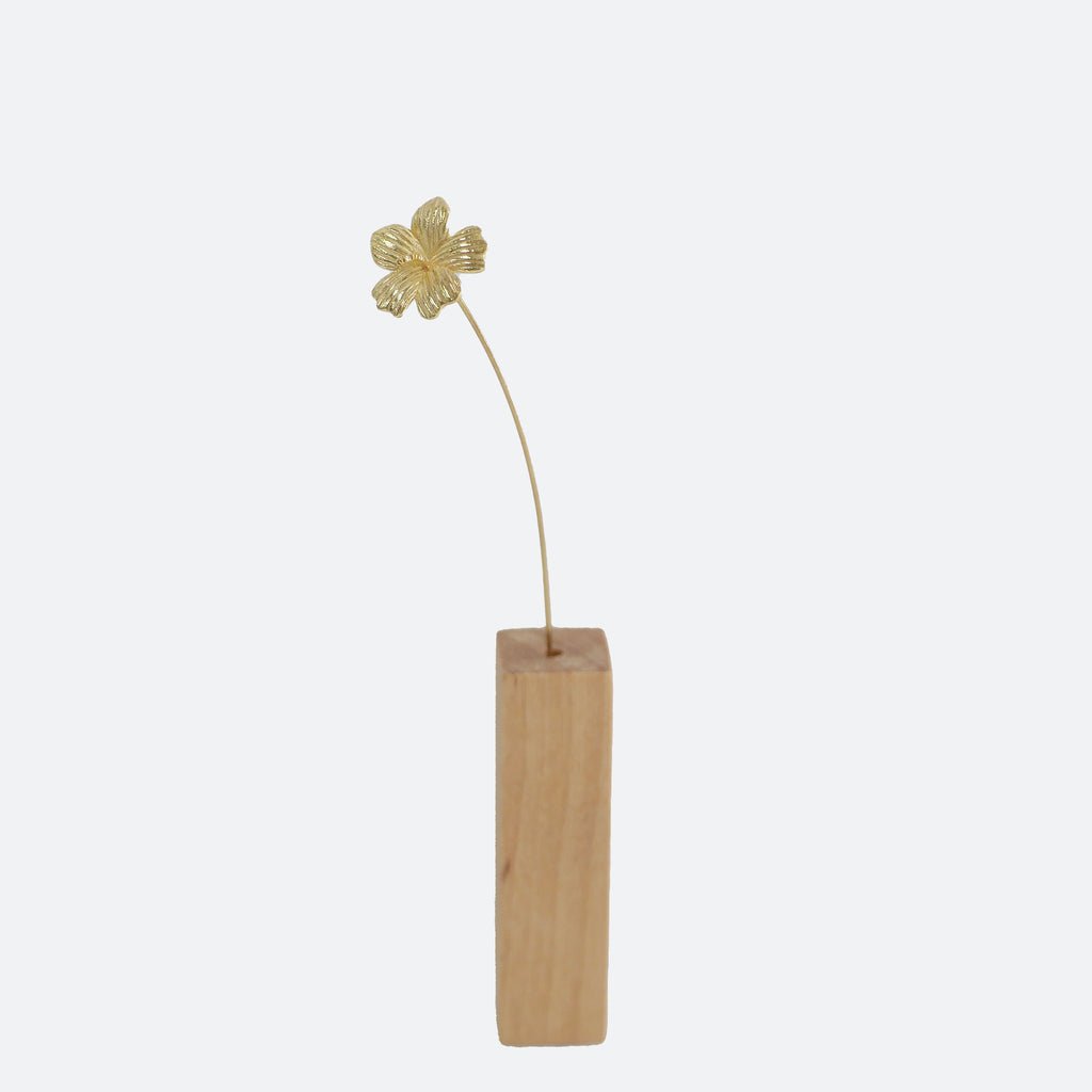 Hibiscus Motif Brass Mini Object with Wooden Vase