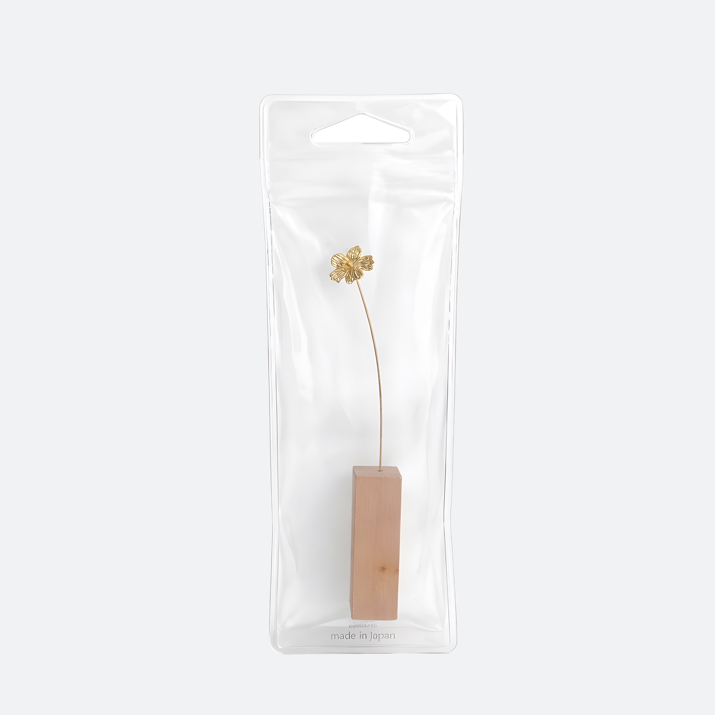 Hibiscus Motif Brass Mini Object with Wooden Vase