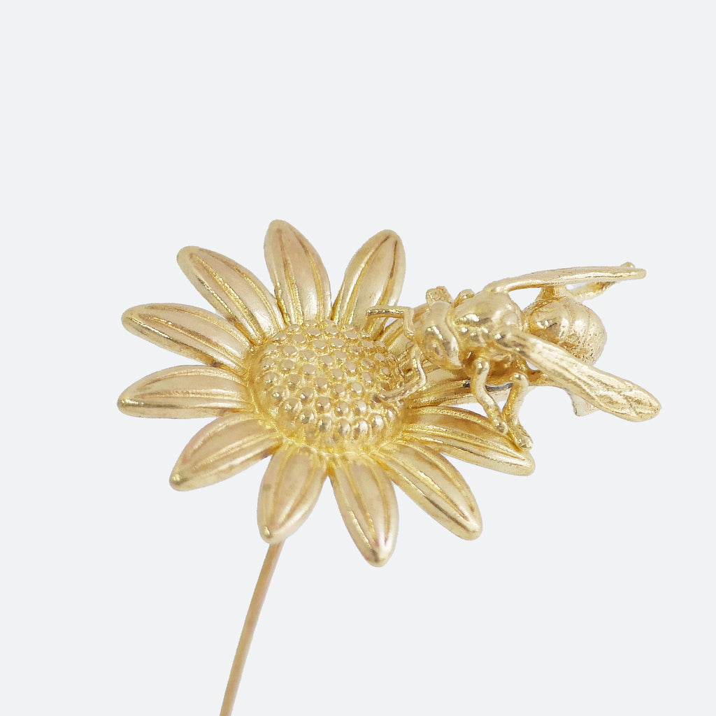 ひまわりとミツバチモチーフ 真鍮ミニオブジェ｜選べる木製花瓶付き