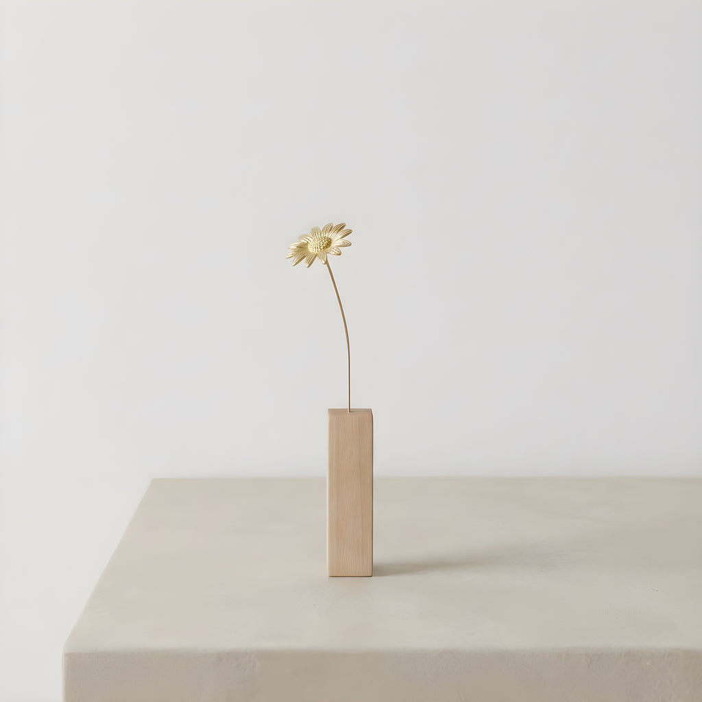 Sunflower Motif Brass Mini Object with Wooden Vase
