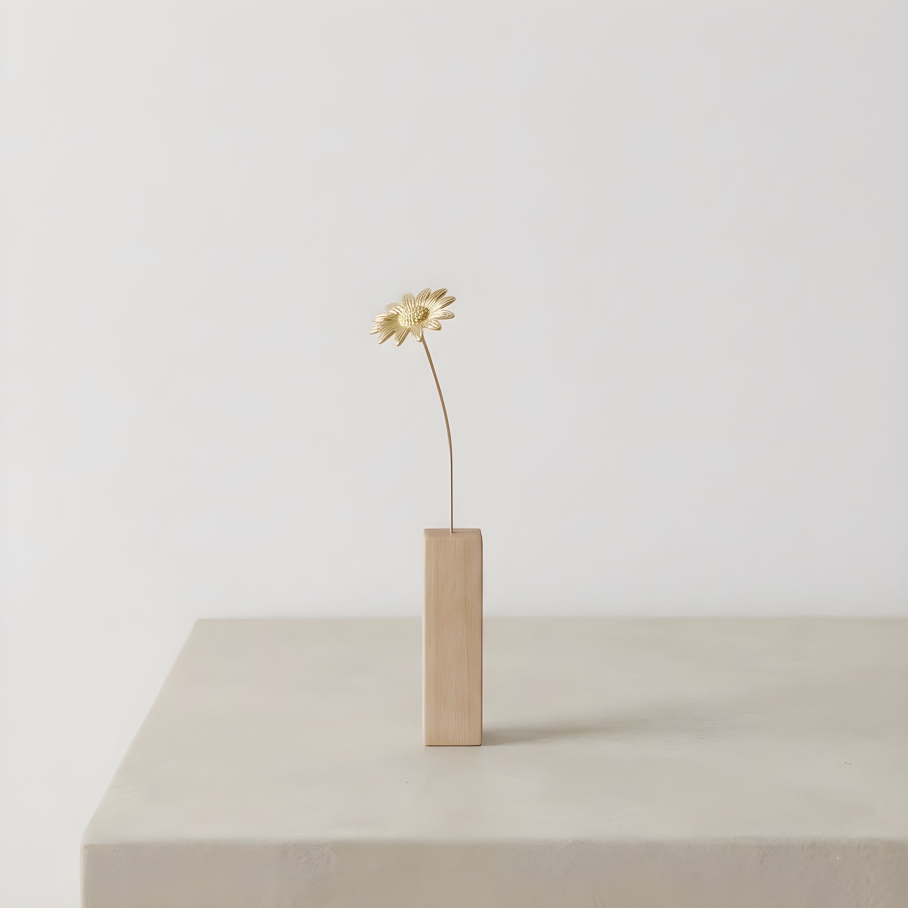Sunflower Motif Brass Mini Object with Wooden Vase