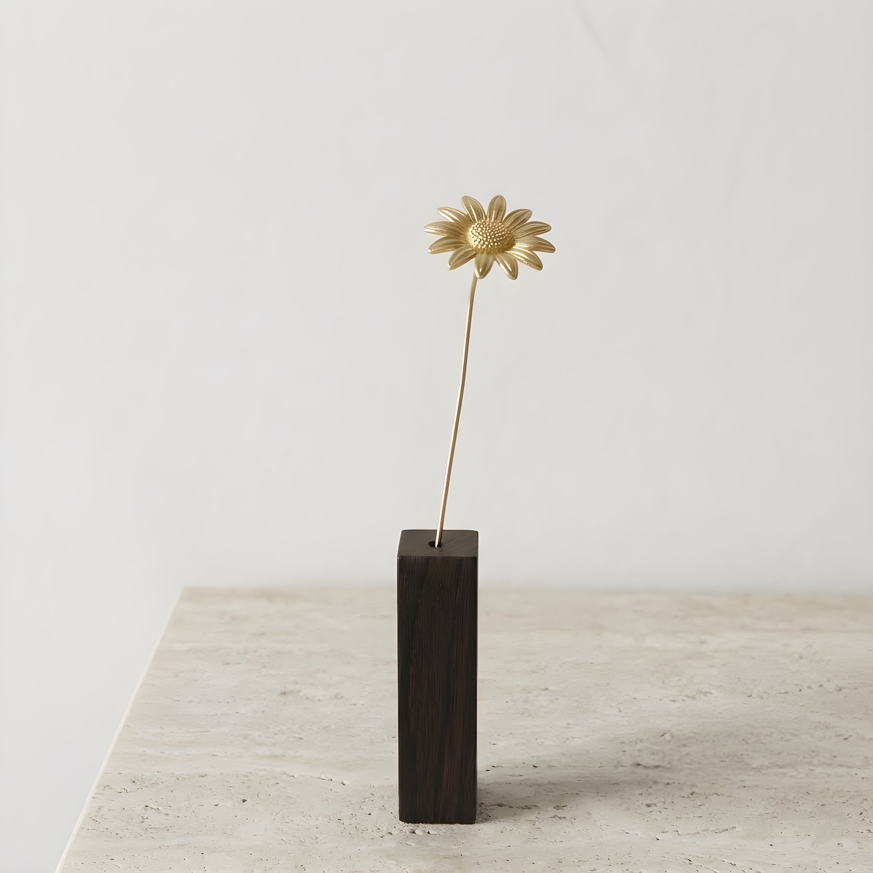 Sunflower Motif Brass Mini Object with Wooden Vase