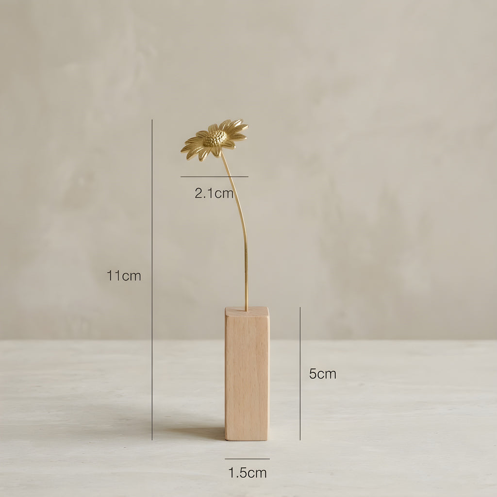 ひまわりモチーフ 真鍮ミニオブジェ｜選べる木製花瓶付き