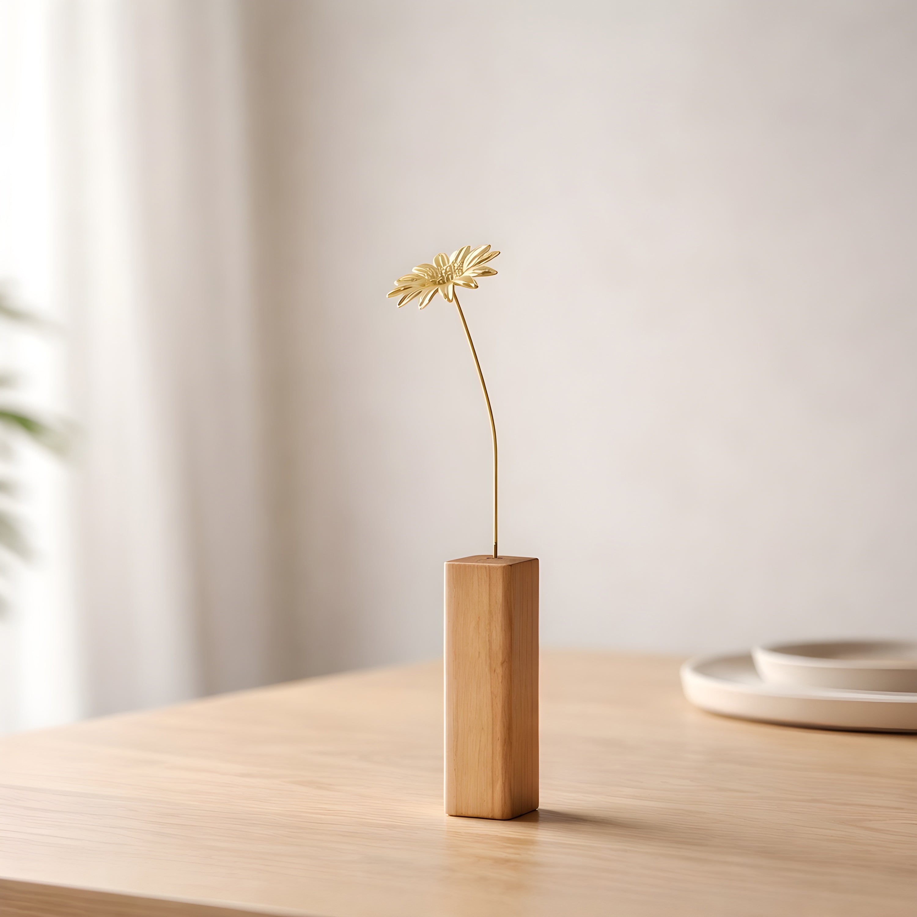 ひまわりモチーフ 真鍮ミニオブジェ｜選べる木製花瓶付き