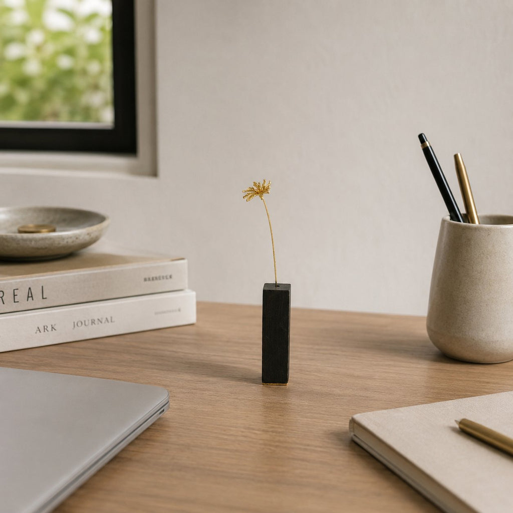 Brass Higanbana Mini Sculpture with Wooden Vase