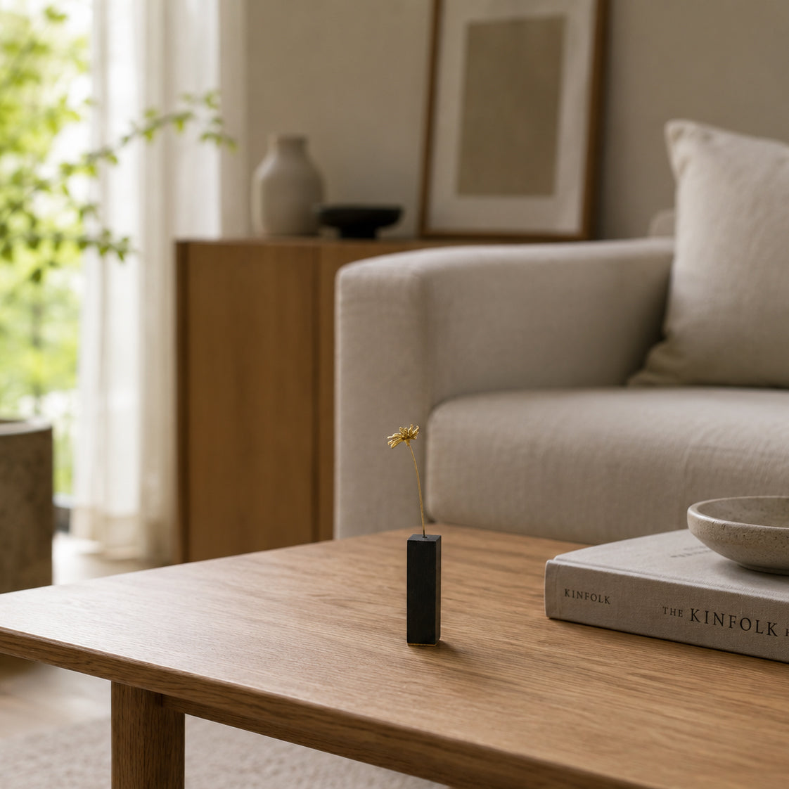 Brass Higanbana Mini Sculpture with Wooden Vase