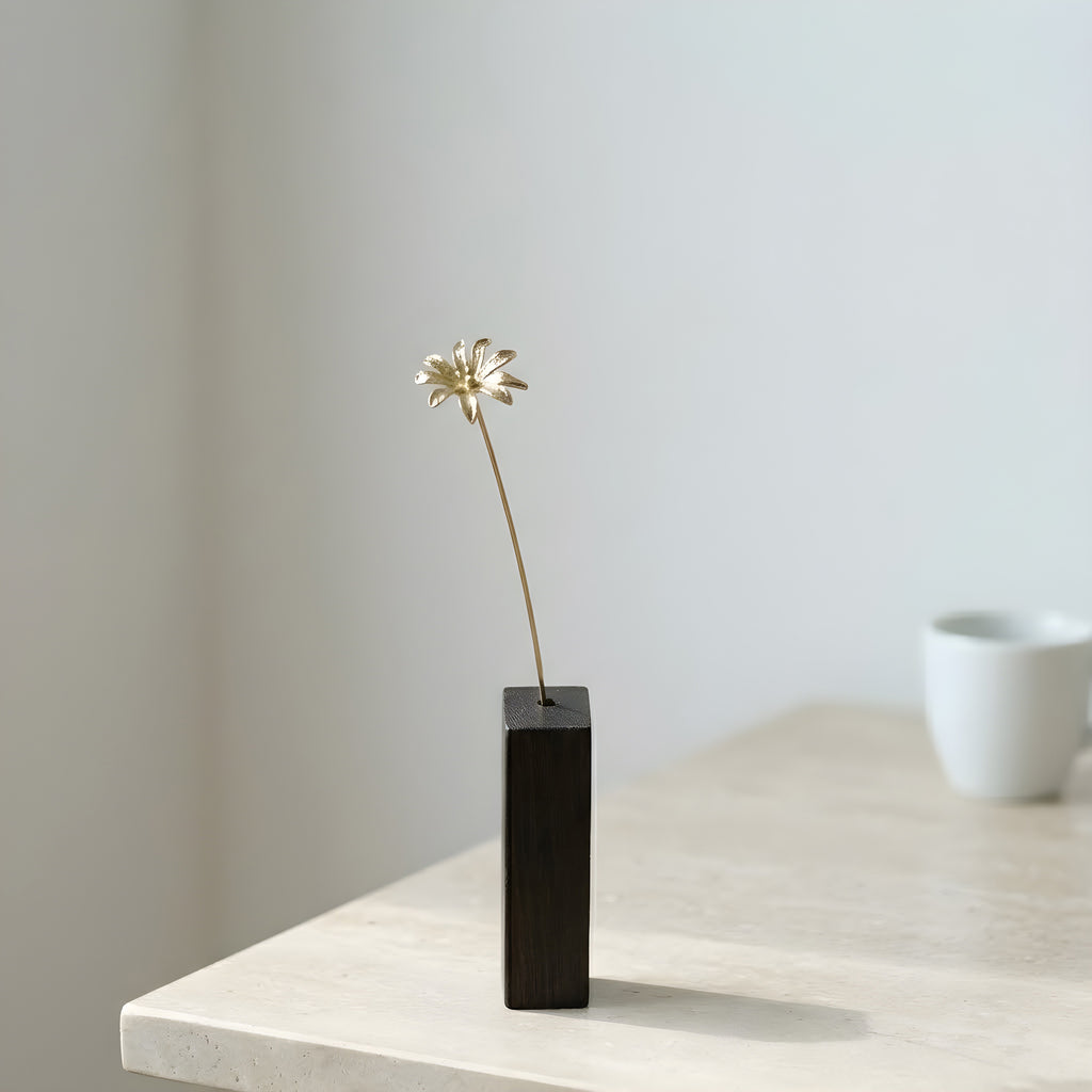 Brass Higanbana Mini Sculpture with Wooden Vase