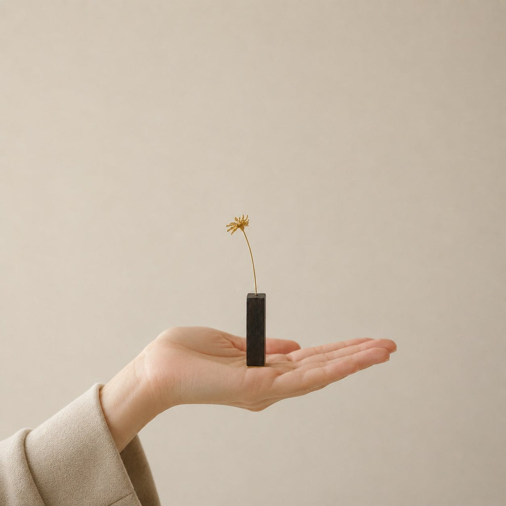 Brass Higanbana Mini Sculpture with Wooden Vase
