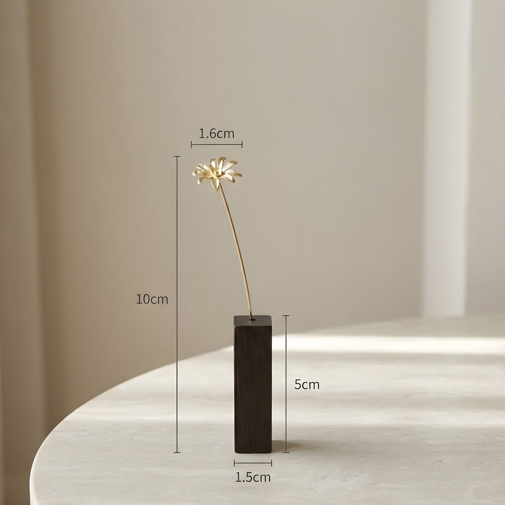 Brass Higanbana Mini Sculpture with Wooden Vase