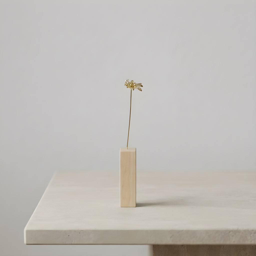Brass Higanbana Mini Sculpture with Wooden Vase