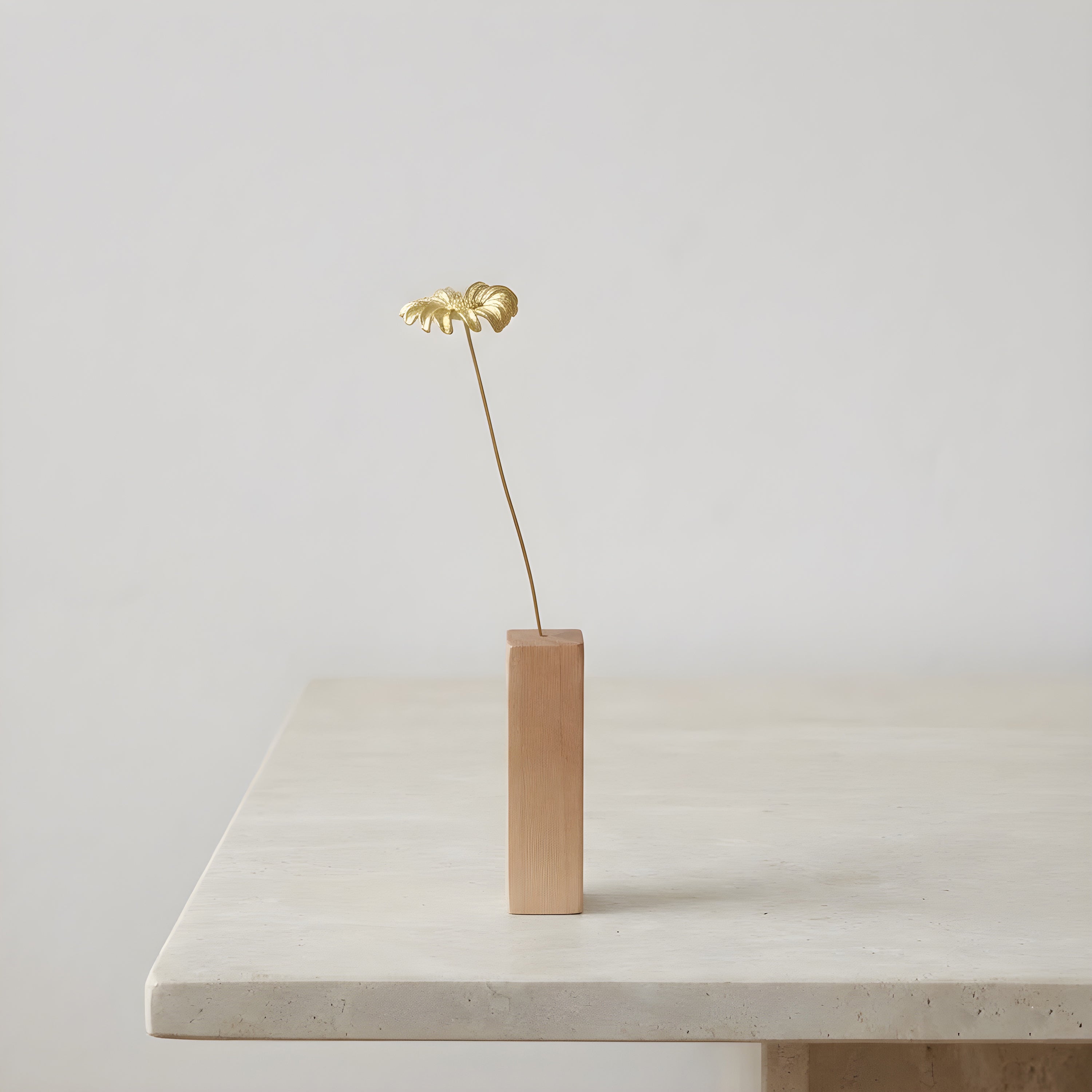 Marguerite Daisy Motif Brass Mini Object with Wooden Vase