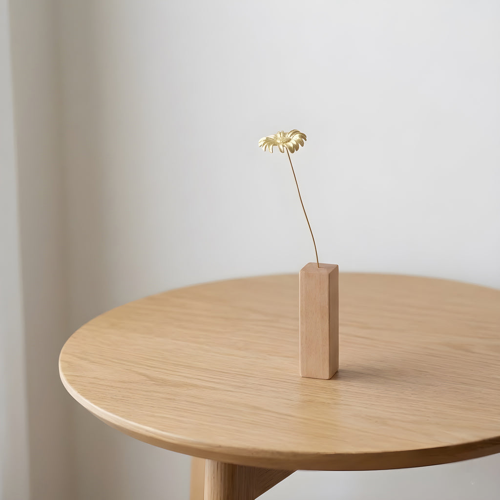 Marguerite Daisy Motif Brass Mini Object with Wooden Vase