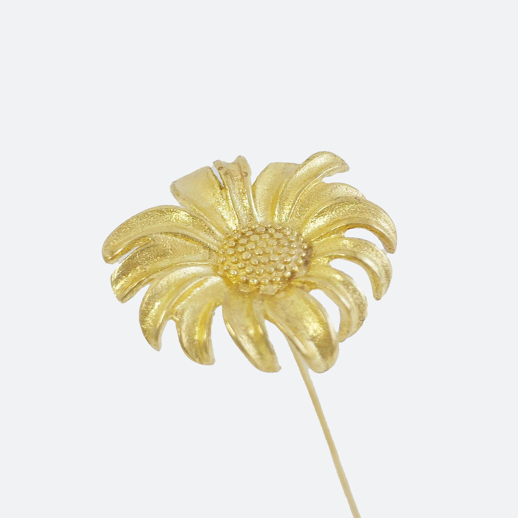 Marguerite Daisy Motif Brass Mini Object with Wooden Vase