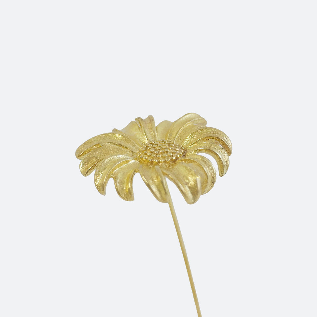 Marguerite Daisy Motif Brass Mini Object with Wooden Vase