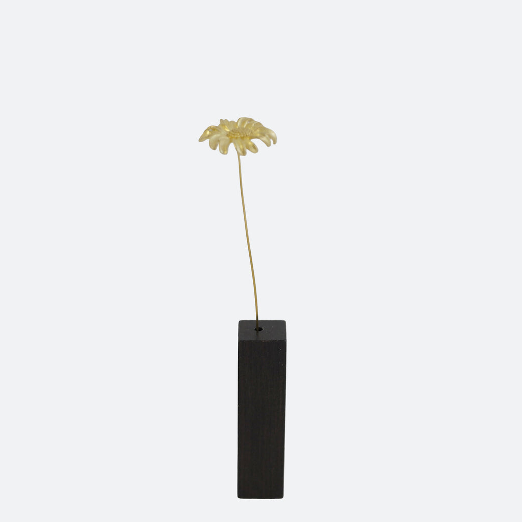 Marguerite Daisy Motif Brass Mini Object with Wooden Vase