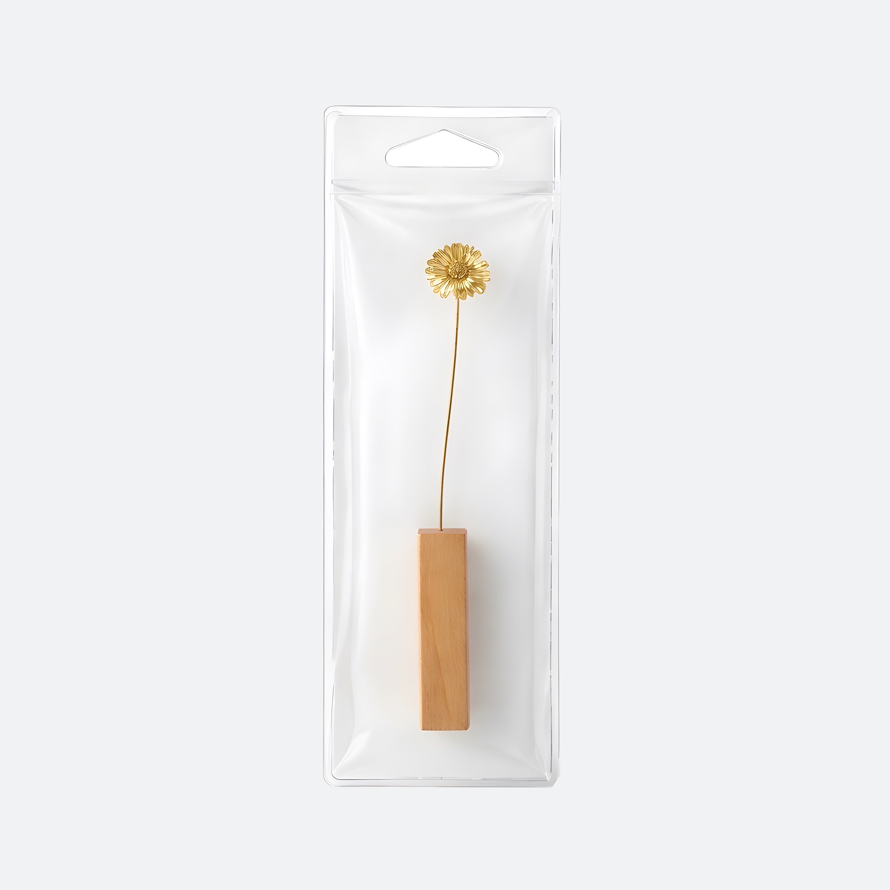 Marguerite Daisy Motif Brass Mini Object with Wooden Vase