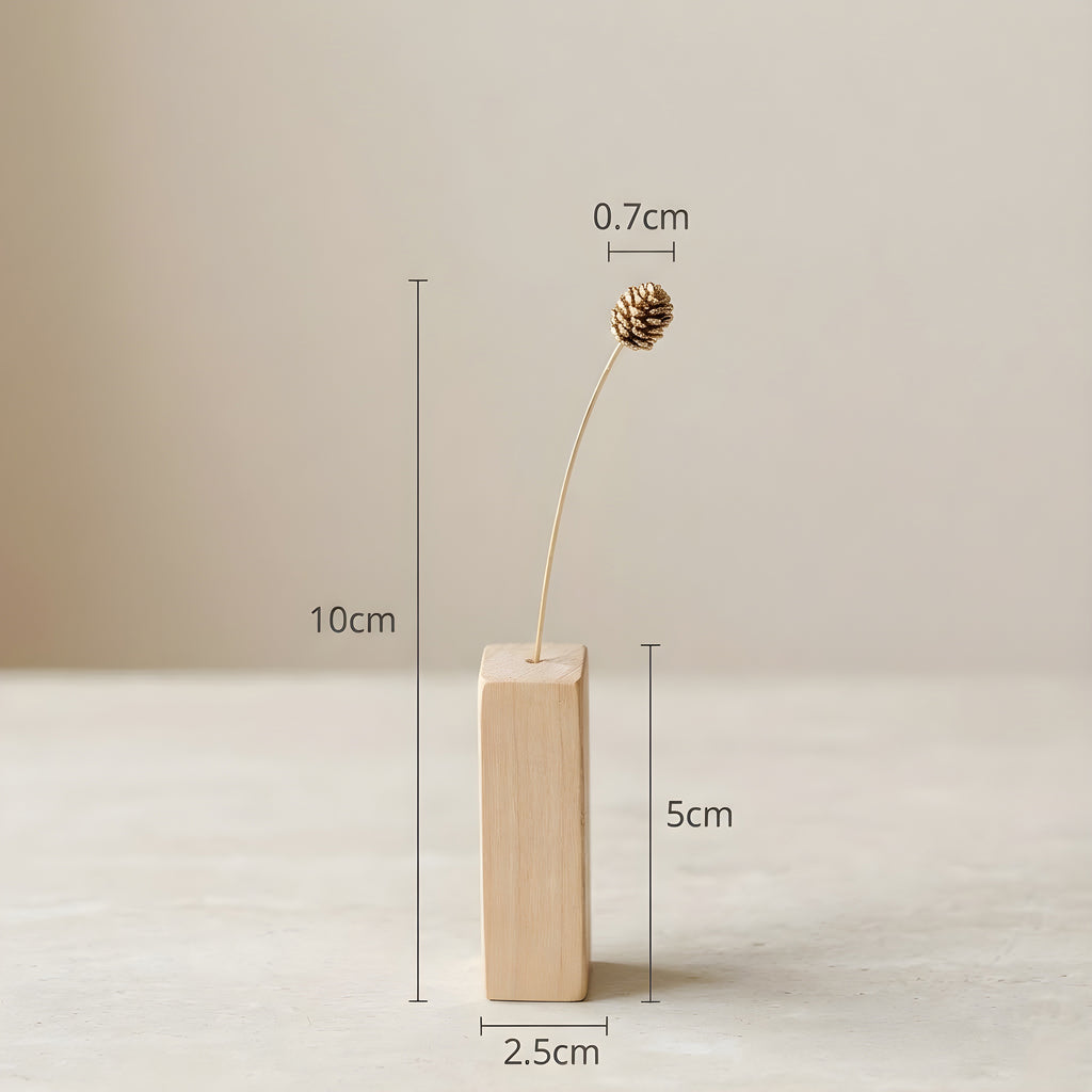 Brass Pinecone Mini Sculpture (Medium) with Wooden Vase
