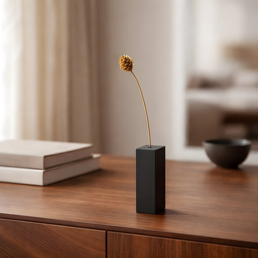 Brass Pinecone Mini Sculpture (Medium) with Wooden Vase