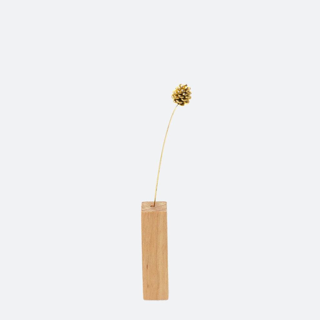 Brass Pinecone Mini Sculpture (Medium) with Wooden Vase