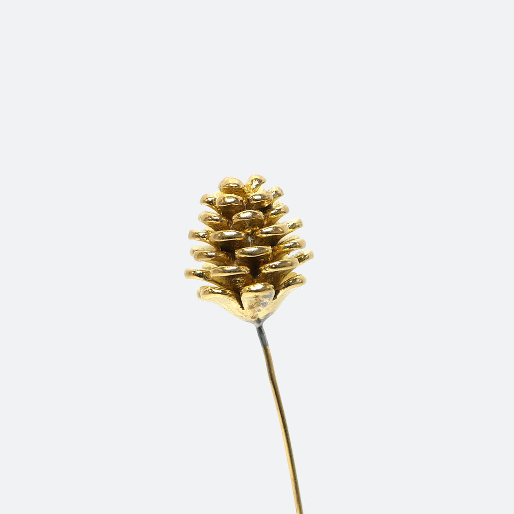 Brass Pinecone Mini Sculpture (Medium) with Wooden Vase
