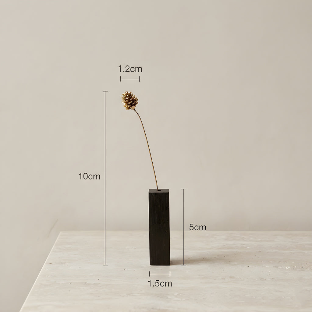 Brass Pinecone Mini Sculpture (Medium) with Wooden Vase