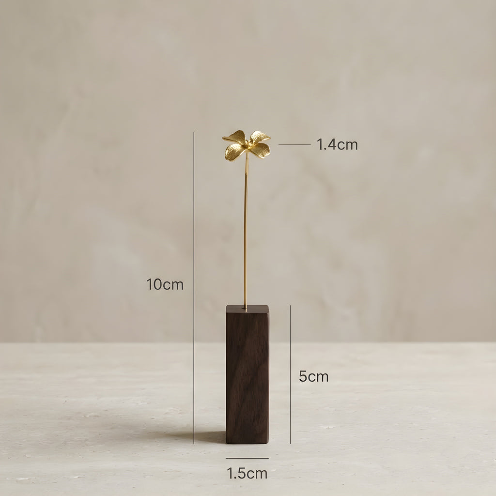 Brass Wildflower Mini Sculpture with Choice of Wooden Vase