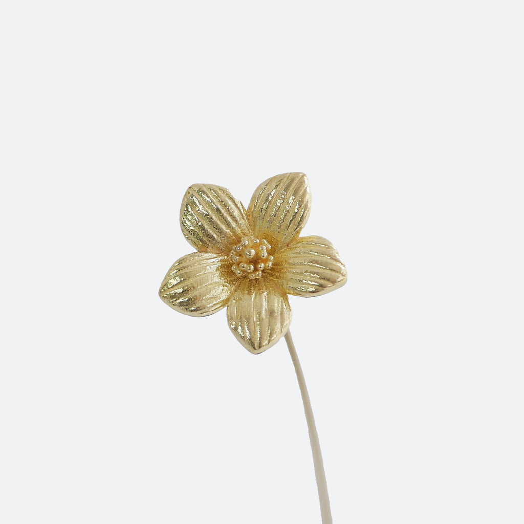 Brass Wild Cherry Primrose Mini Sculpture with Wooden Vase