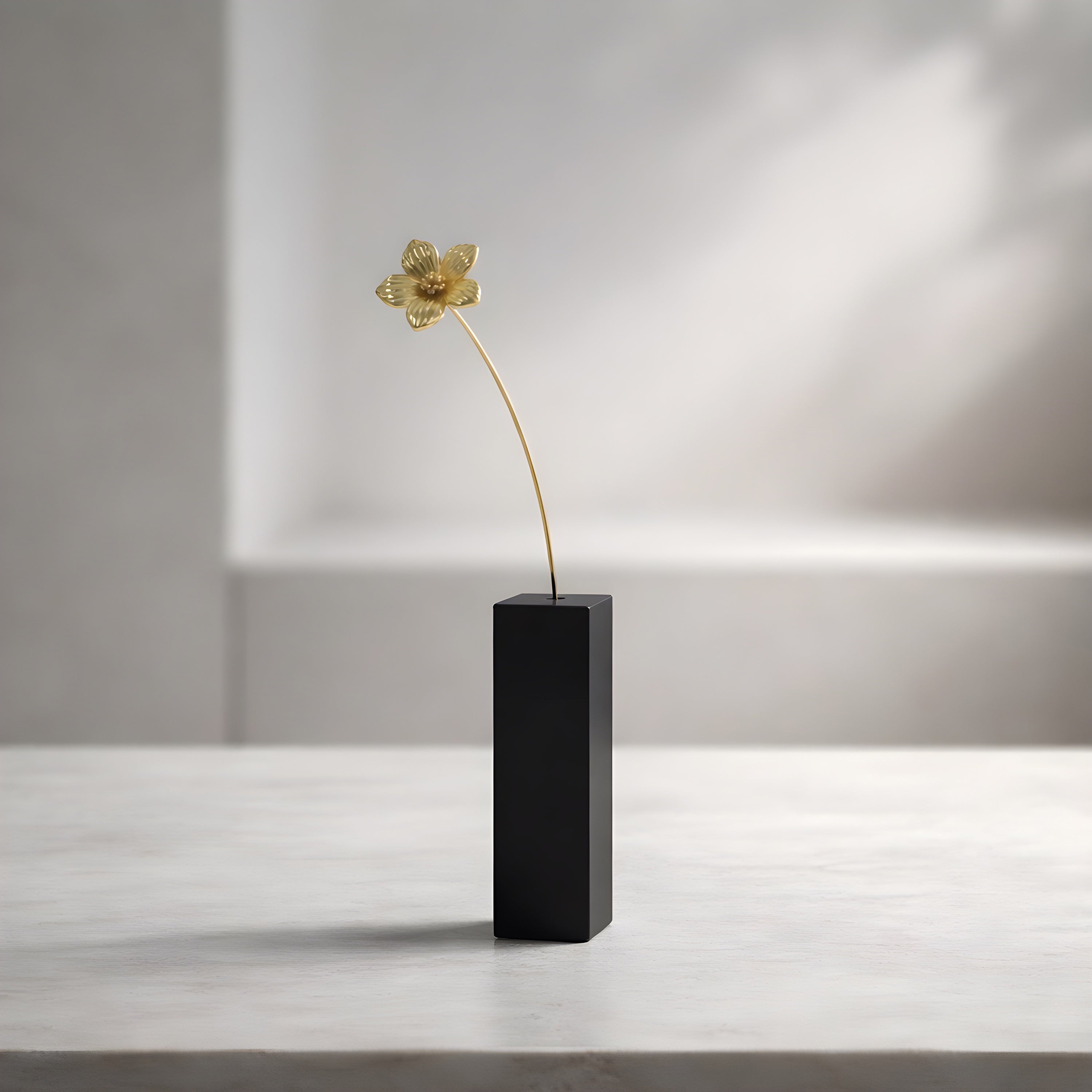 Brass Wild Cherry Primrose Mini Sculpture with Wooden Vase