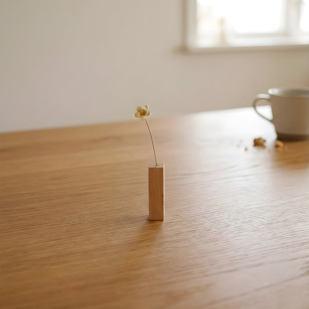 Brass Wild Cherry Primrose Mini Sculpture with Wooden Vase