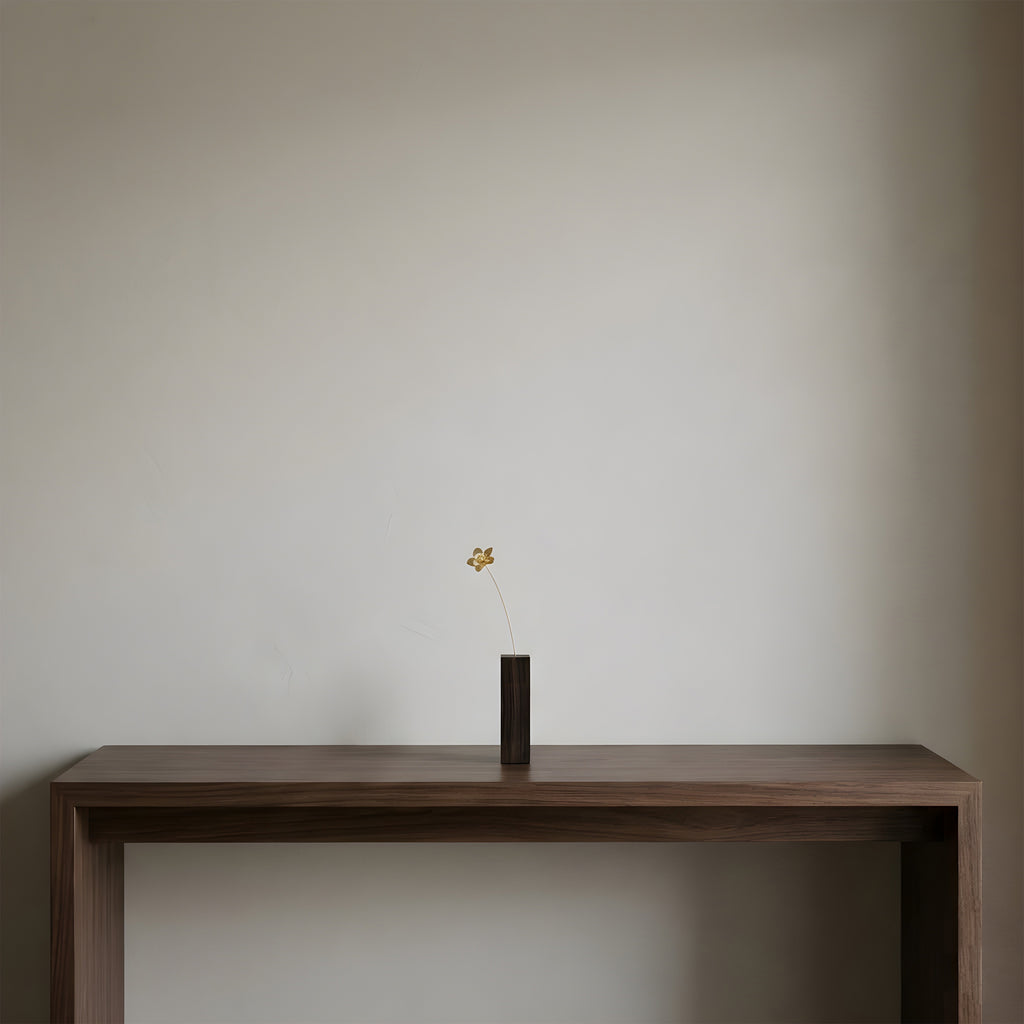 Brass Wild Cherry Primrose Mini Sculpture with Wooden Vase